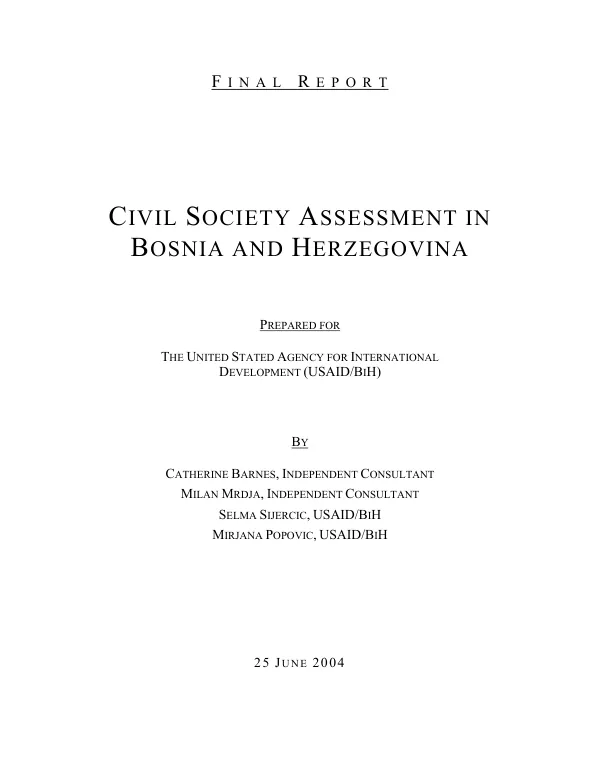Civil society assessment in Bosnia and Herzegovina