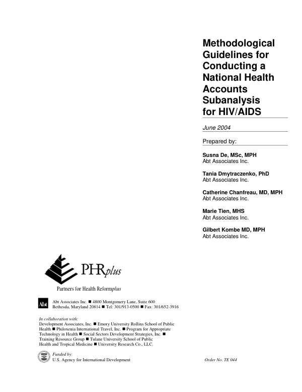 Methodological guidelines for conducting a national health accounts subanalysis for HIV/AIDS