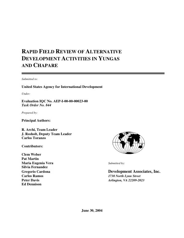 Rapid field review of alternative development activities in Yungas and Chapare[, Bolivia]