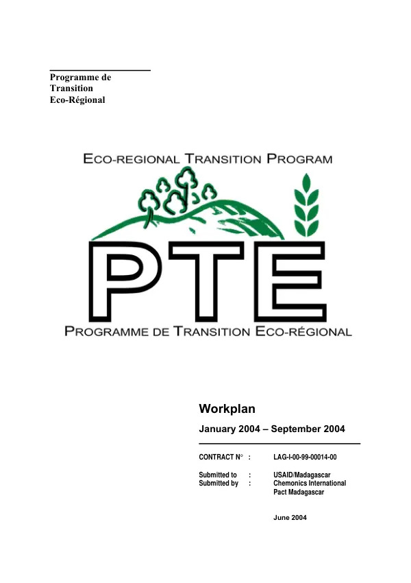 Eco-regional transition program = Programme de transition eco-regional (PTE) : workplan, January 2004-September 2004 -- contract no. LAG-I-00-99-00014-00