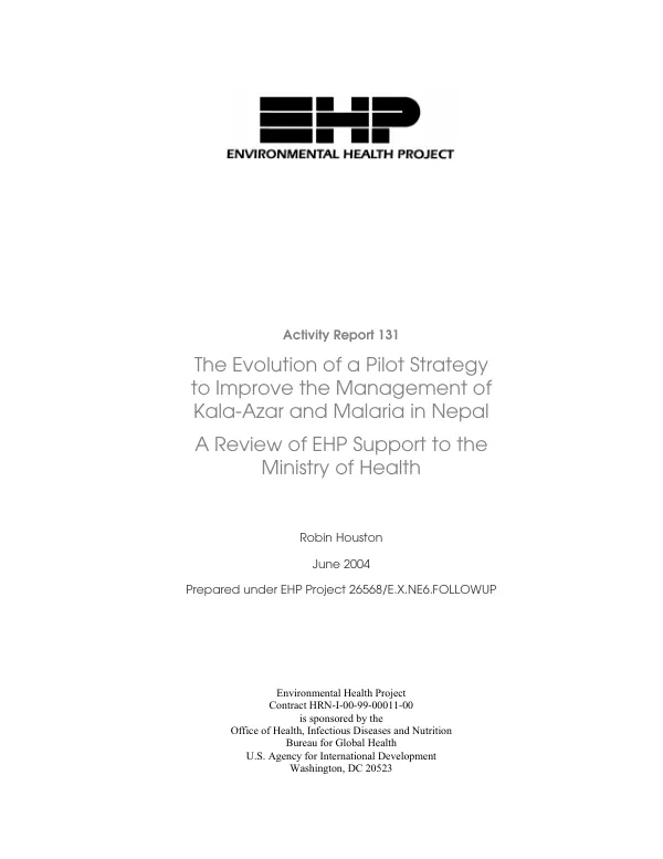 Evolution of a pilot strategy to improve the management of kala-azar and malaria in Nepal : a review of EHP support to the Ministry of Health