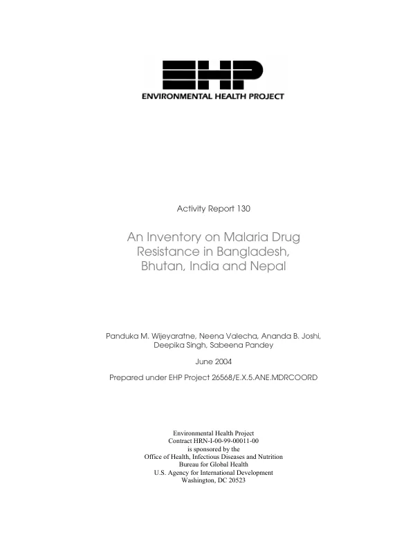 An inventory on malaria drug resistance in Bangladesh, Bhutan, India and Nepal