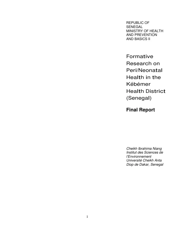 Formative research on peri/neonatal health in the Kebemer health district (Senegal) : final report