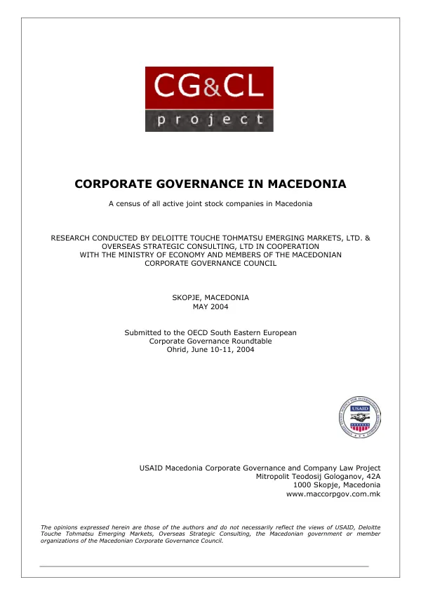 Corporate governance in Macedonia : a census of all active joint stock companies in Macedonia