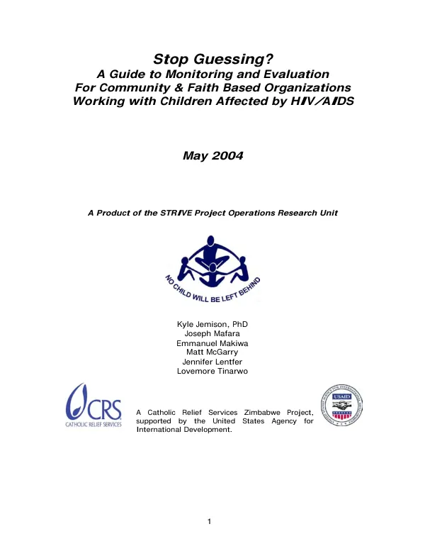 Stop guessing? : a guide to monitoring and evaluation for community & faith based organizations working with children affected by HIV/AIDS