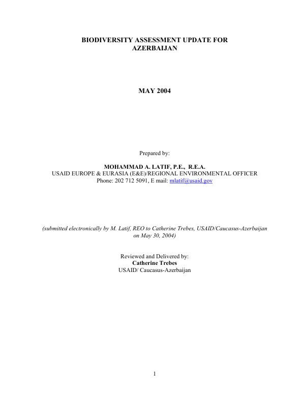 Biodiversity assessment update for Azerbaijan