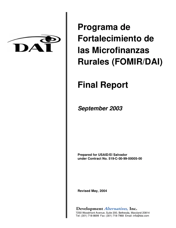 Programa de fortalecimiento de las microfinanzas rurales (FOMIR/DAI) : final report