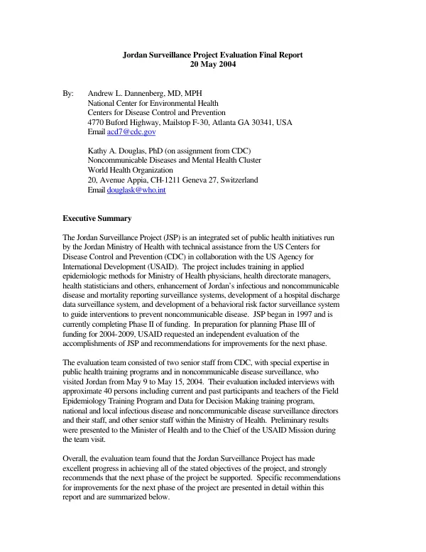 Jordan surveillance project evaluation final report
