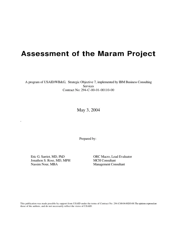 Assessment of the MARAM project