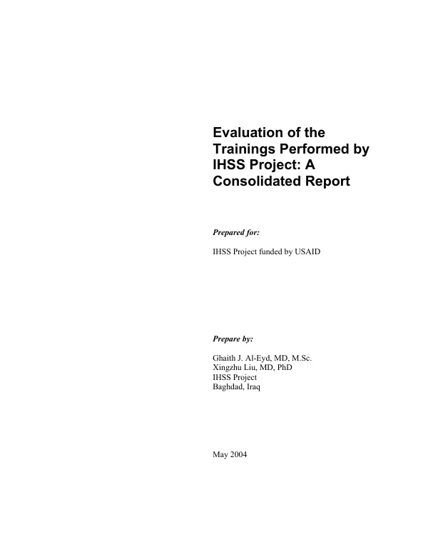 Evaluation of the trainings performed by IHSS [Iraq health system strengthening] project : a consolidated report