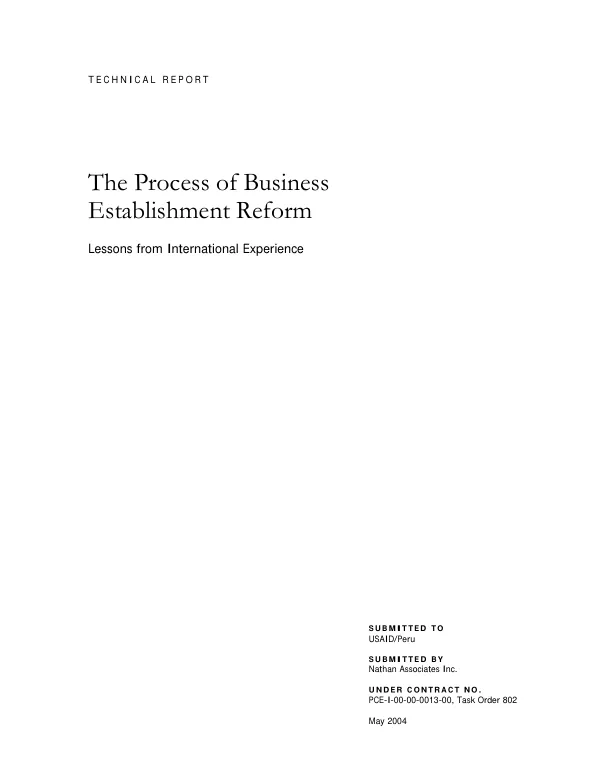 Technical report : process of business establishment reform -- lessons from international experience