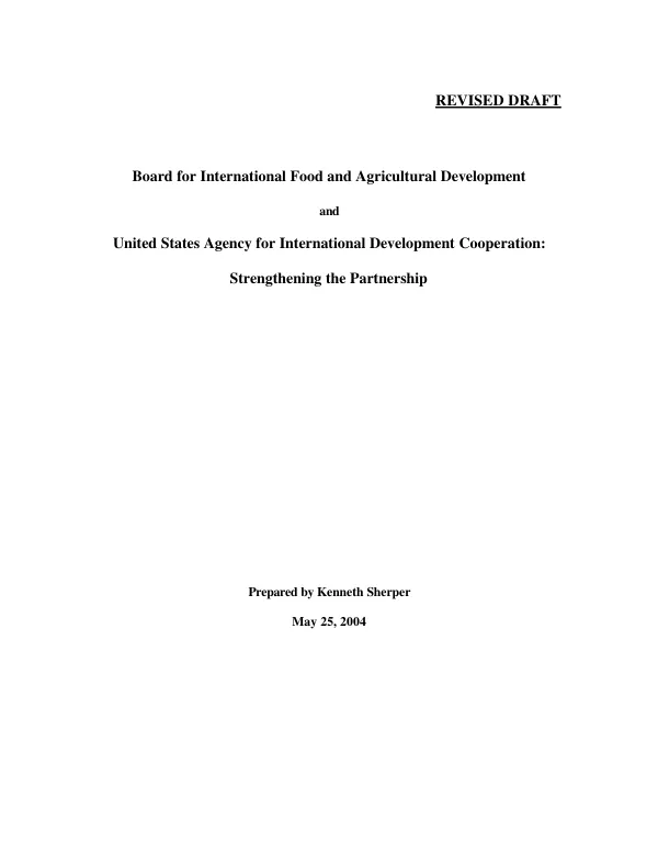 Board for International Food and Agricultural Development and United States Agency for International Development cooperation : strengthening the partnership