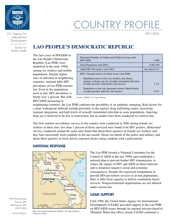Country profile : HIV/AIDS -- Lao People"s Democratic Republic [LAOS]