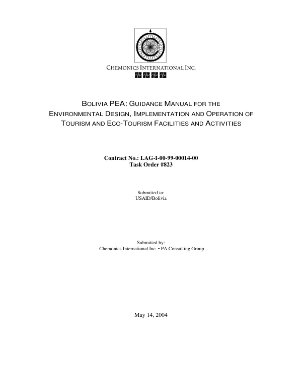 Bolivia PEA [programmatic environmental assessment] : guidance manual for the environmental design, implementation and operation of tourism and eco-tourism facilities and activities