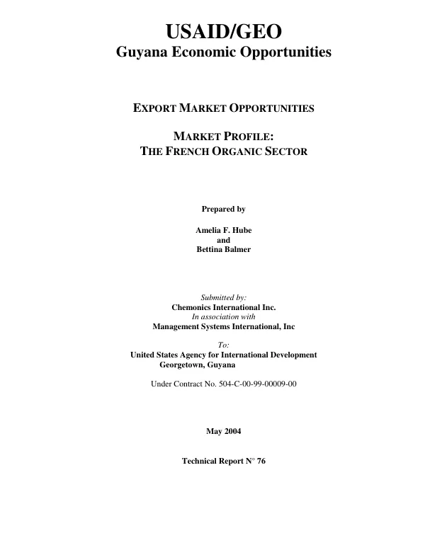 Export market opportunities : market profile -- the French organic sector