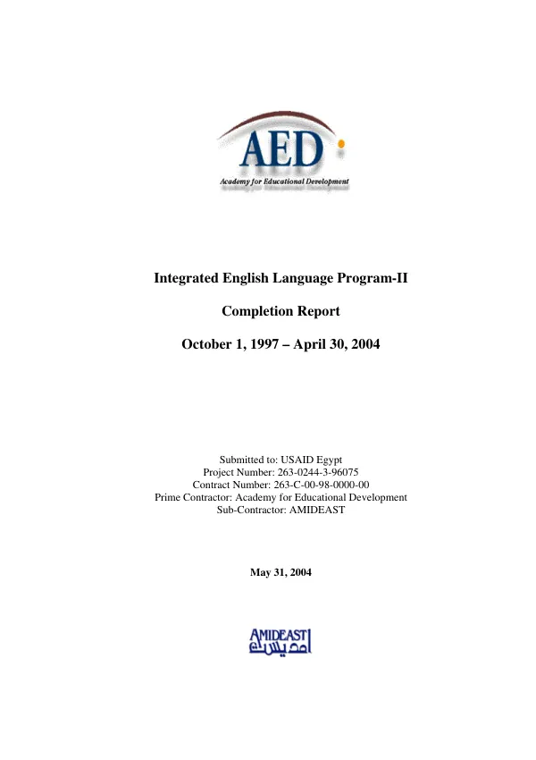 Integrated English language program-II : completion report, October 1, 1997-April 30, 2004