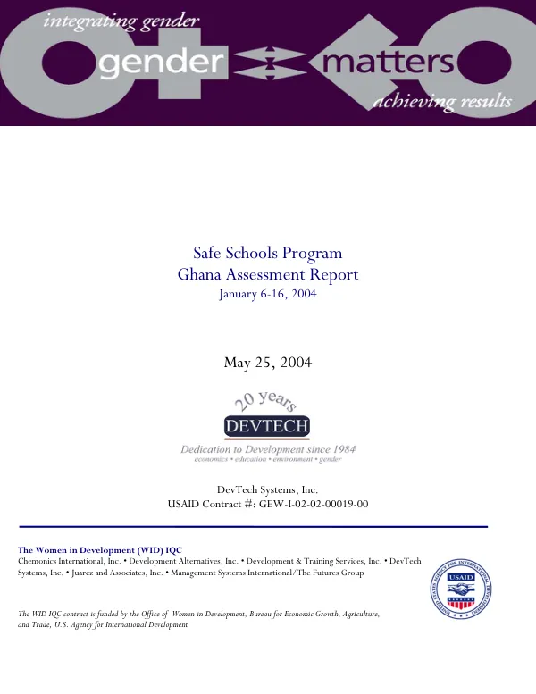 Safe schools program : Ghana assessment report, January 6-16, 2004