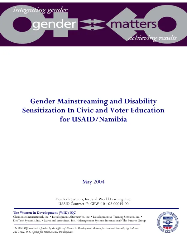 Gender mainstreaming and disability sensitization in civic and voter education for USAID/Namibia