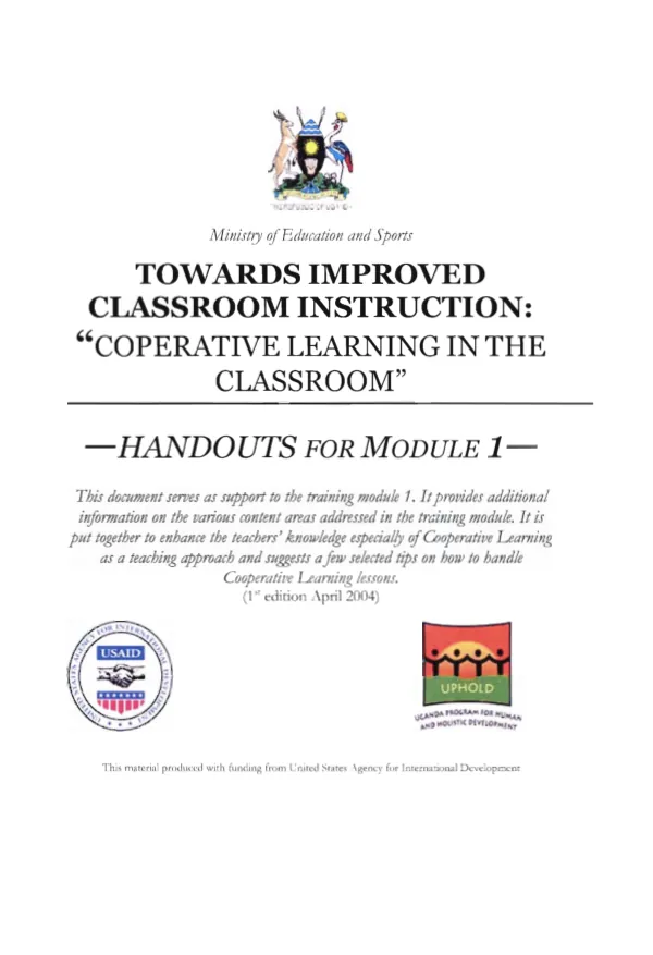 Towards improved classroom instruction : coperative [i.e. cooperative] learning in the classroom -- handouts for module 1