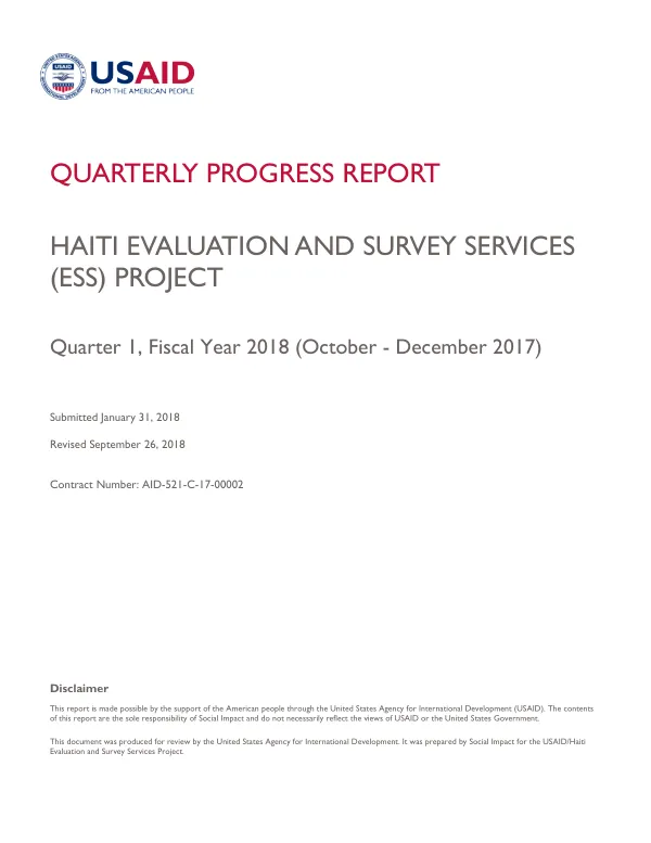 Haiti Evaluation and Survey Services (ESS) Project: Quarterly Progress Report (October – December 2017)
