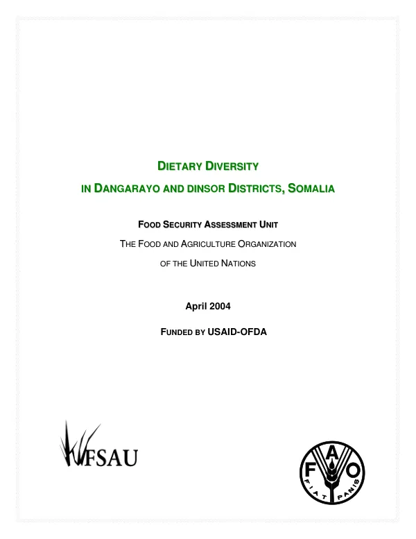 Dietary diversity in Dangarayo and Dinsor Districts, Somalia