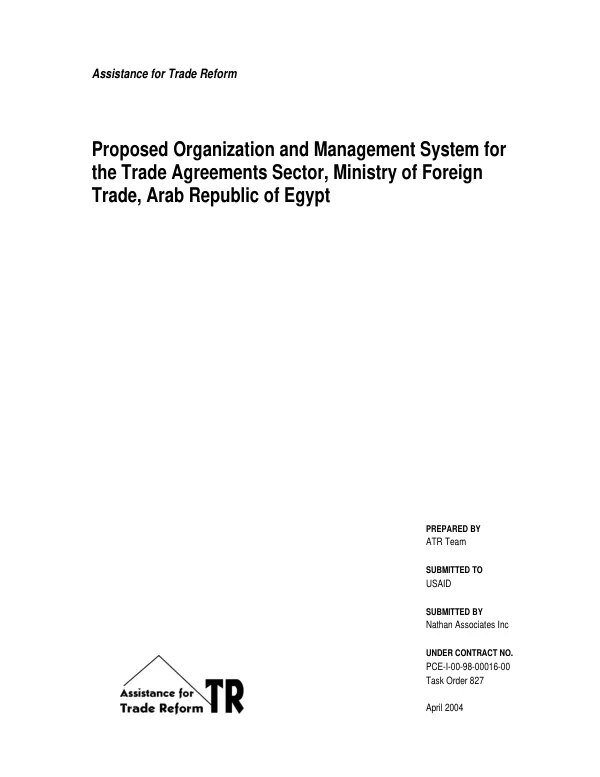 Proposed organization and management system for the trade agreements sector, Ministry of Foreign Trade, Arab Republic of Egypt