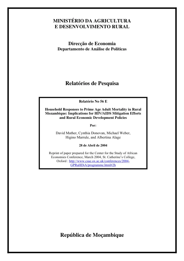 Household responses to prime age adult mortality in rural Mozambique : implications for HIV/AIDS mitigation efforts and rural economic development policies