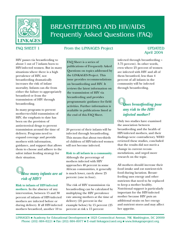 Breastfeeding and HIV/AIDS : frequently asked questions (FAQ)