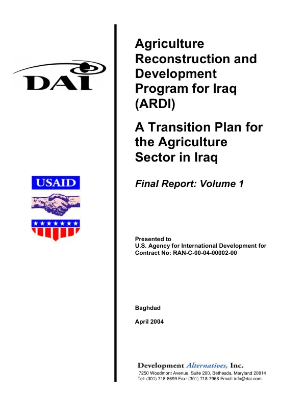 Transition plan for the agriculture sector in Iraq