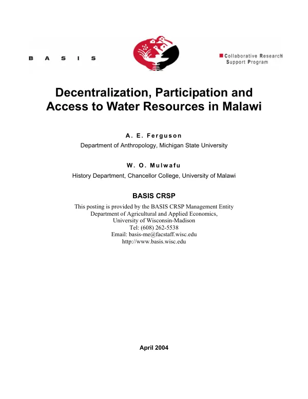 Decentralization, participation and access to water resources in Malawi