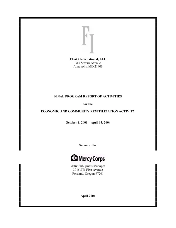 Final program report of activities for the economic and community revitalization activity, October 1, 2001-April 15, 2004