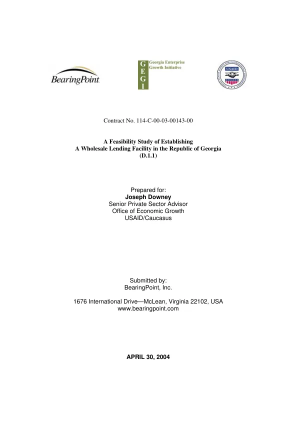 Feasibility study of establishing a wholesale lending facility in the Republic of Georgia (D.1.1)