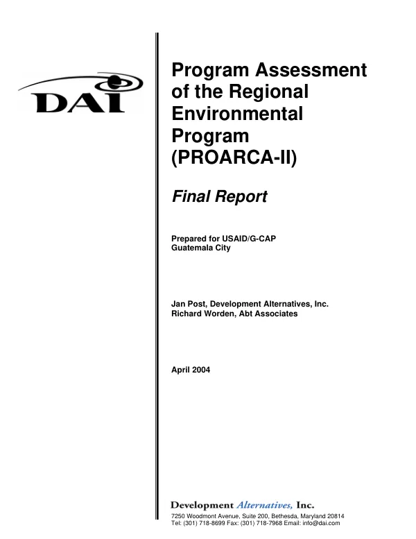Program assessment of the regional environmental program (PROARCA-II) : final report