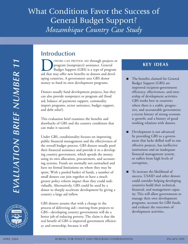 What conditions favor the success of general budget support? : Mozambique country case study