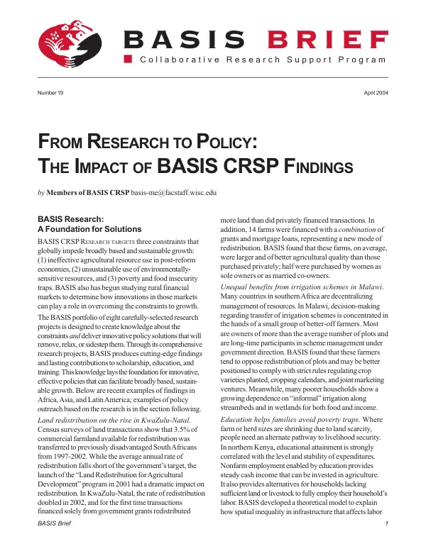 From research to policy : the impact of BASIS CRSP findings