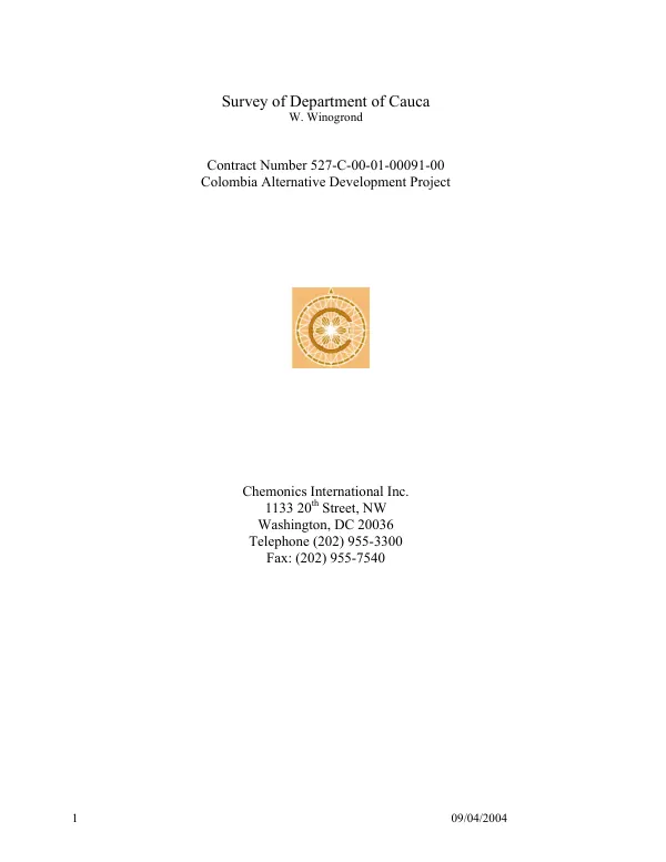 Colombia alternative development project : survey of Department of Cauca