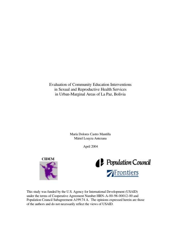 Evaluation of community education interventions in sexual and reproductive health services in urban-marginal areas of La Paz, Bolivia