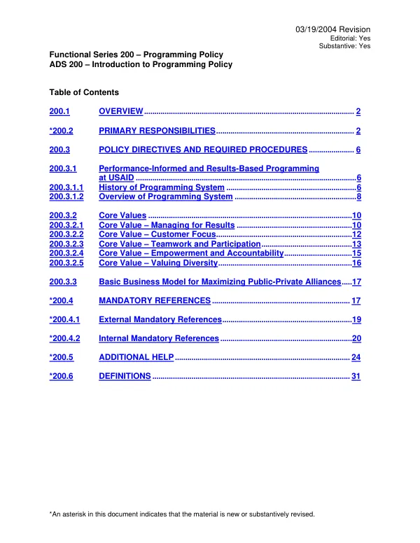 ADS chapter 200 : introduction to programming policy