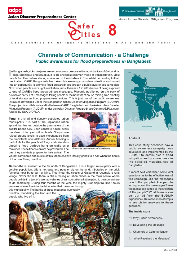 Channels of communication - a challenge : public awareness for flood preparation in Bangladesh