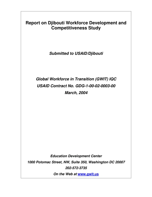 Report on Djibouti workforce development and competitiveness study
