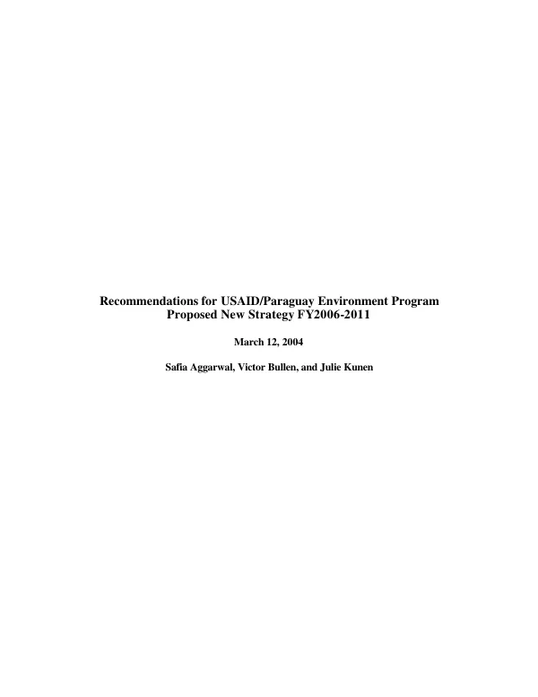 Recommendations for USAID/Paraguay environment program : proposed new strategy FY2006-2011
