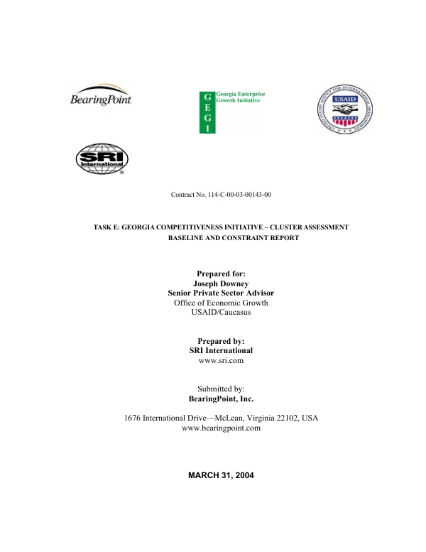 Task E : Georgia competitiveness initiative-cluster assessment : baseline and constraint report