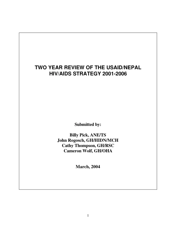 Two year review of the USAID/Nepal HIV/AIDS strategy 2001-2006