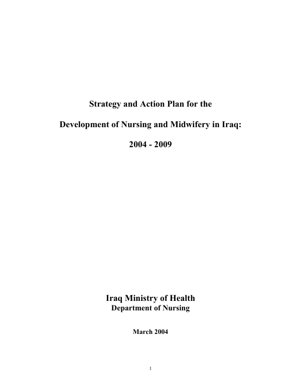 Strategy and action plan for the development of nursing and midwifery in Iraq : 2004-2009