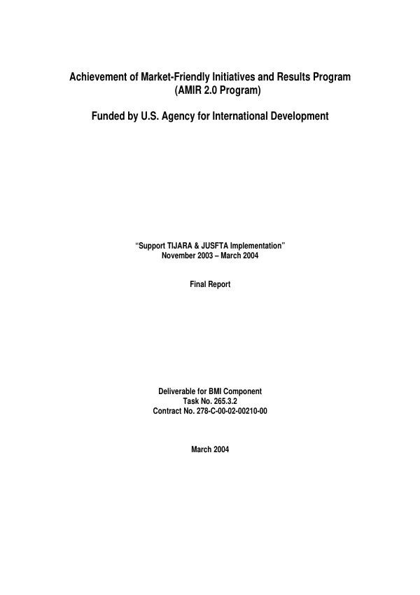 Support TIJARA & JUSFTA [Jordan-US Free Trade Agreement] implementation : November 2003-March 2004 -- final report