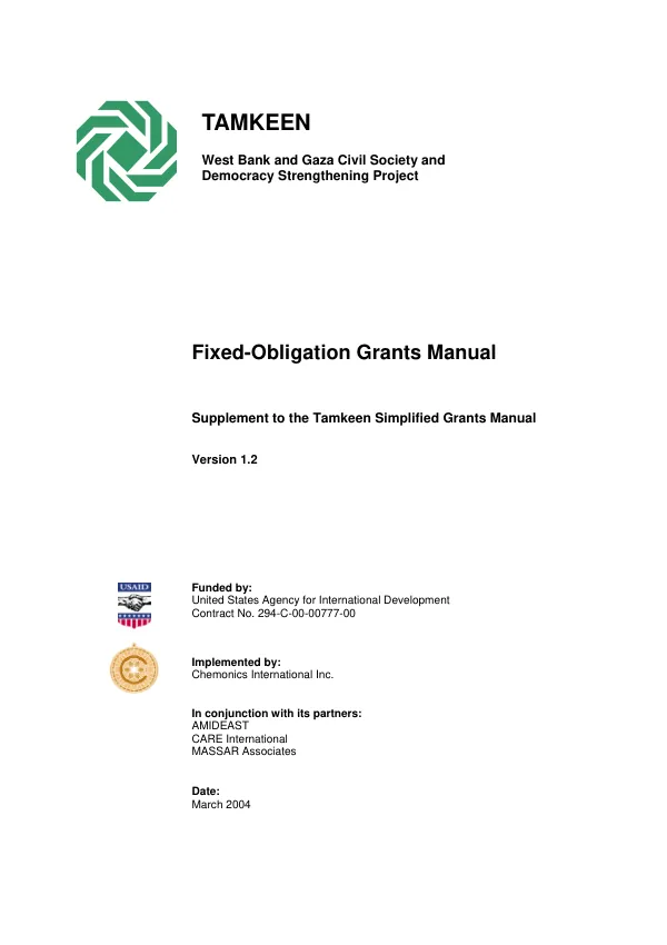 Tamkeen : fixed-obligation grants manual -- supplement to the Tamkeen simplified grants manual : version 1.2