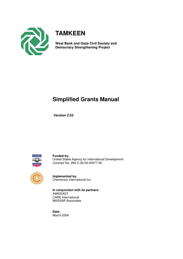 Tamkeen : simplified grants manual -- version 2.03