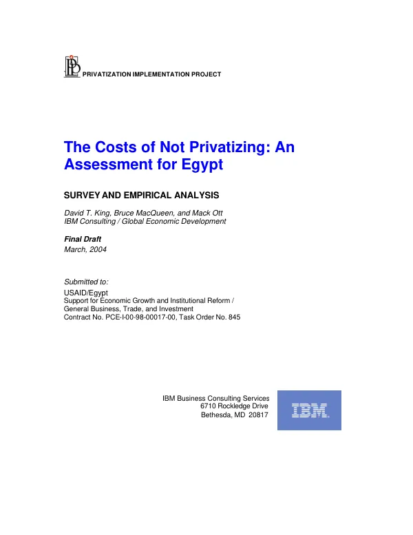 The costs of not privatizing : an assessment for Egypt -- survey and empirical analysis : final draft
