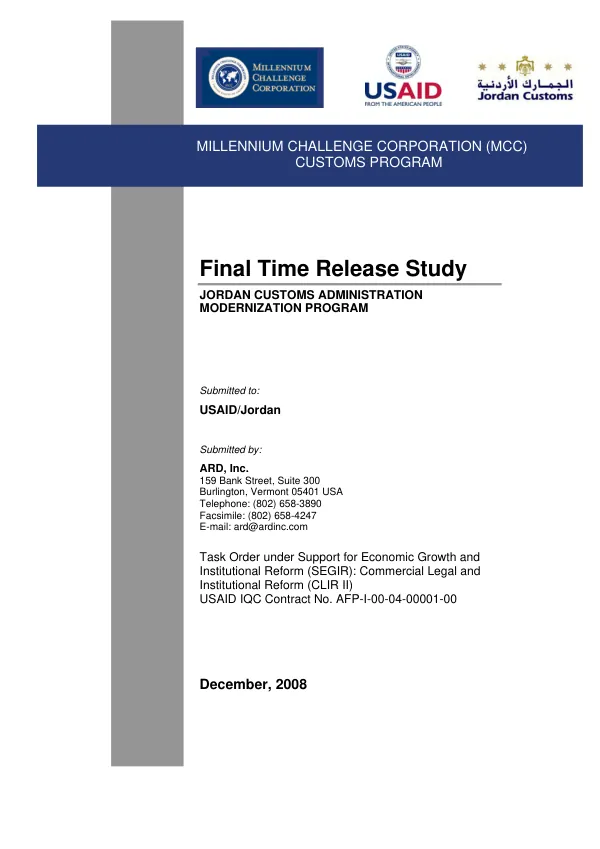 Final time release study : Jordan customs administration modernization program