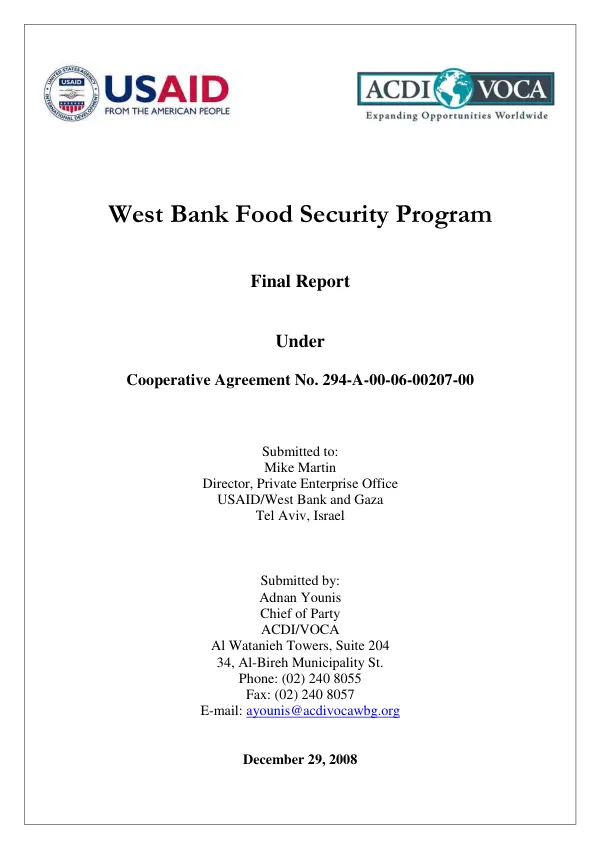 West Bank food security program : final report